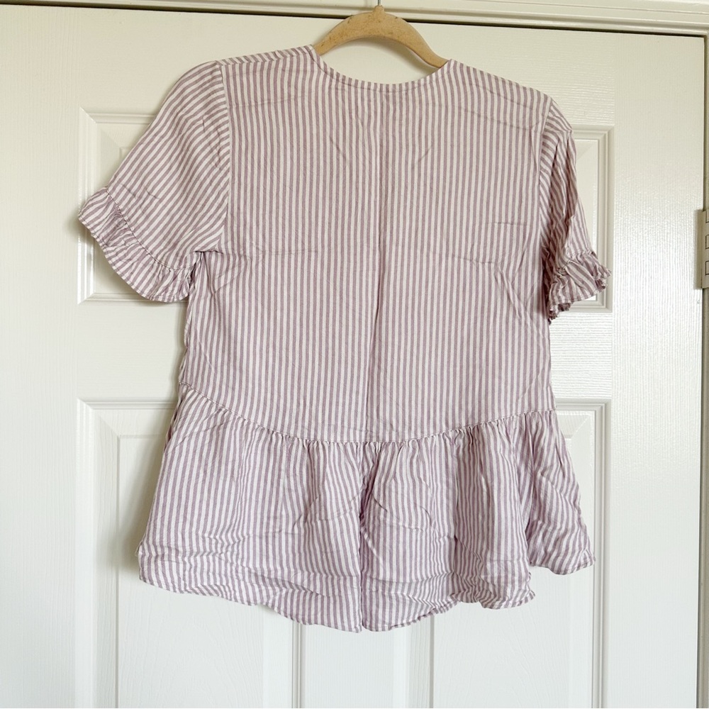 Madewell Studio Ruffle-Hem Top in Lavender Stripe - Picture 5 of 5